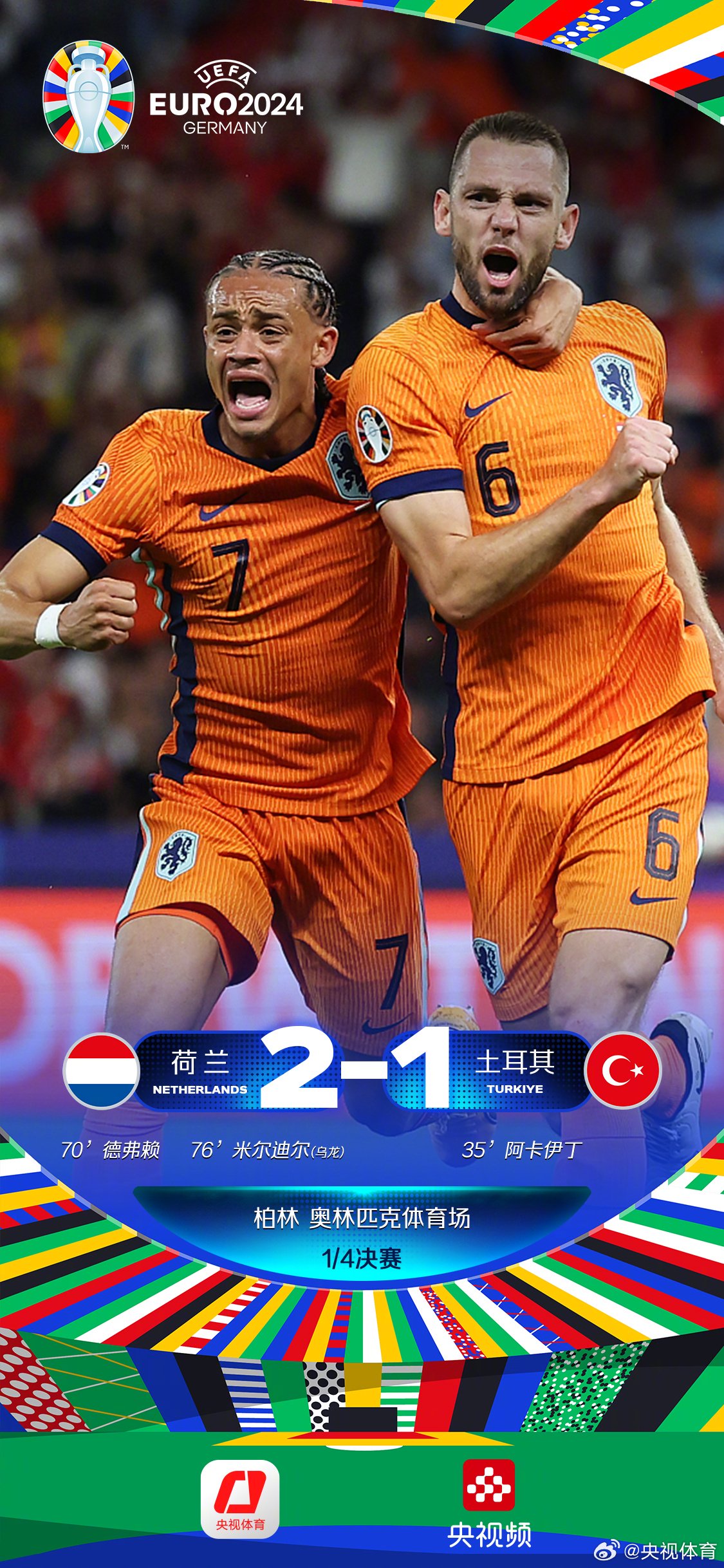 荷兰球队客场大胜，晋级淘汰赛